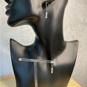 Clear and Blue Beaded Drop Dangle Earrings